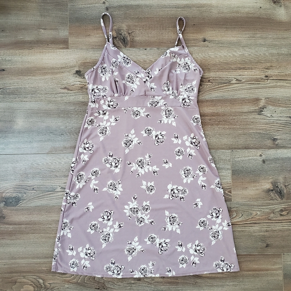 Purple Rose Print Nightgown Slip Dress